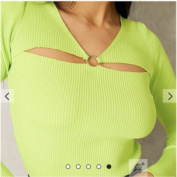 MICHAEL Kors MODAL Top LARGE Ribbed Ring Cutout Long-Sleeve Green $88 NWT - Picture 1 of 11